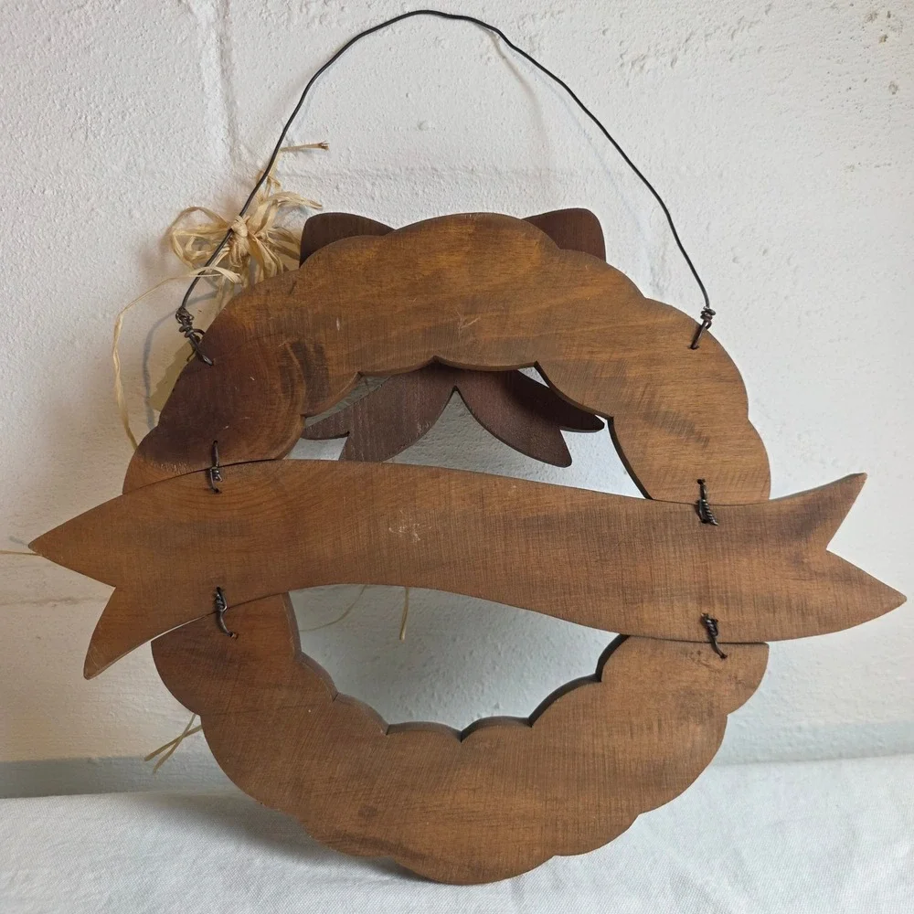 Rustic 90s Wood Merry Christmas Wreath Wall Door Hanging Country Green Bow